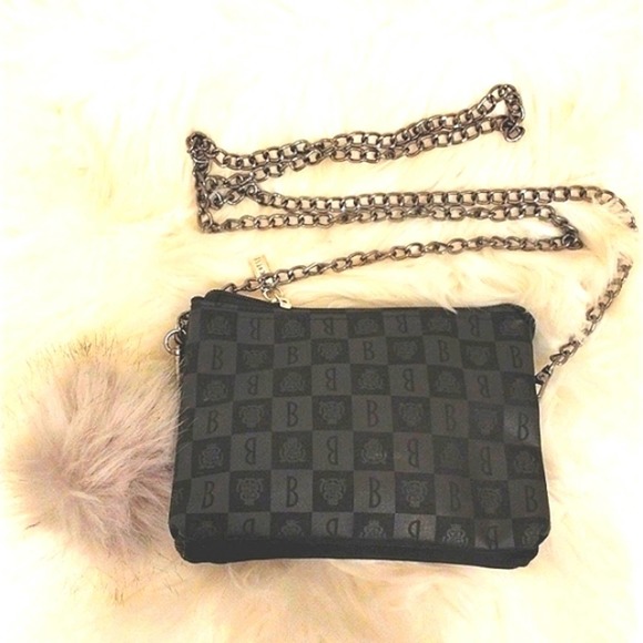 BORGHESE ROMA Crossbody Satin GEO w Shoulder Strap Chain & Faux Fur Pom Charm - Picture 10 of 14